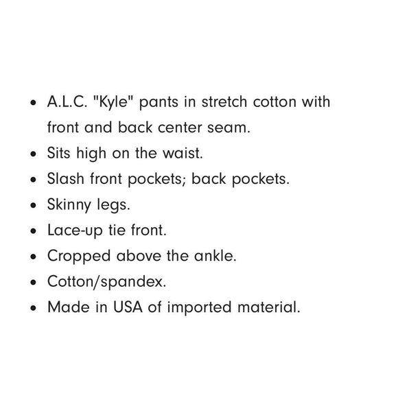 A.L.C. High Waist Crop Ankle Small NWT !! Lace Up Fly Black Pant Sz 4 - Picture 6 of 14